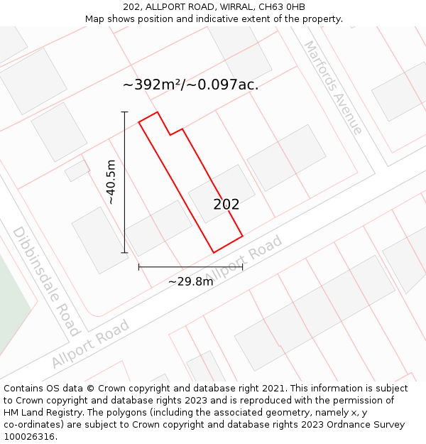 202, ALLPORT ROAD, WIRRAL, CH63 0HB: Plot and title map