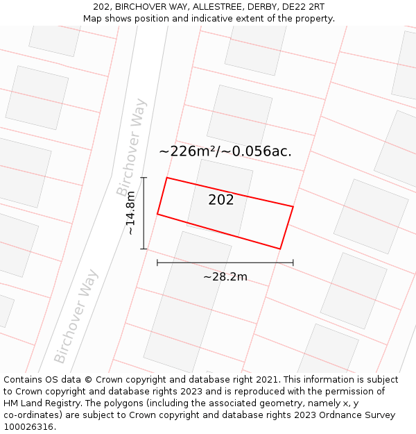 202, BIRCHOVER WAY, ALLESTREE, DERBY, DE22 2RT: Plot and title map
