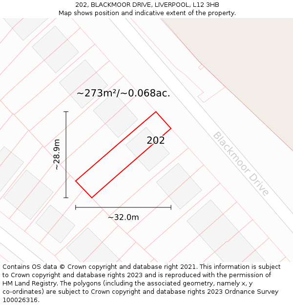 202, BLACKMOOR DRIVE, LIVERPOOL, L12 3HB: Plot and title map
