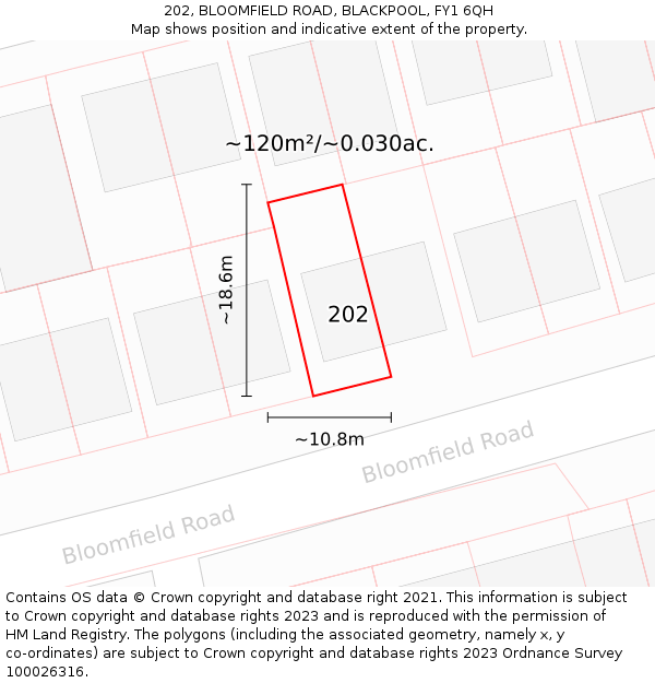 202, BLOOMFIELD ROAD, BLACKPOOL, FY1 6QH: Plot and title map