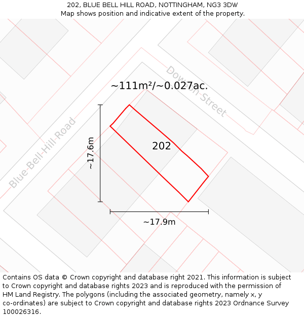 202, BLUE BELL HILL ROAD, NOTTINGHAM, NG3 3DW: Plot and title map