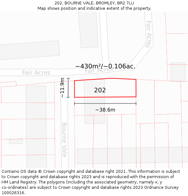 202, BOURNE VALE, BROMLEY, BR2 7LU: Plot and title map
