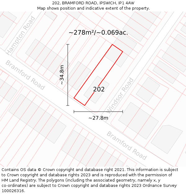 202, BRAMFORD ROAD, IPSWICH, IP1 4AW: Plot and title map