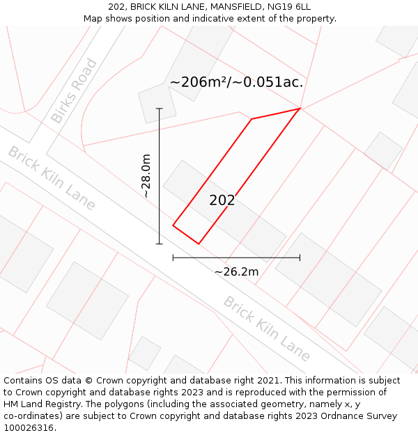 202, BRICK KILN LANE, MANSFIELD, NG19 6LL: Plot and title map