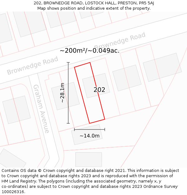 202, BROWNEDGE ROAD, LOSTOCK HALL, PRESTON, PR5 5AJ: Plot and title map