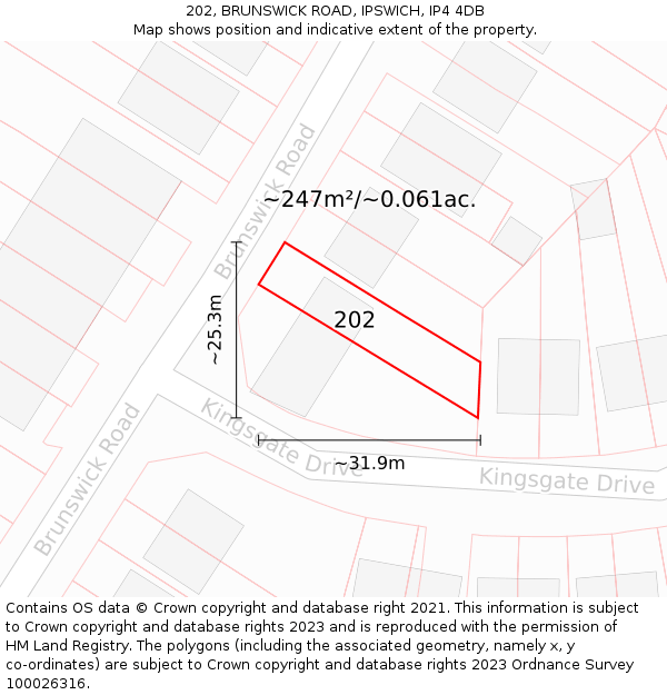 202, BRUNSWICK ROAD, IPSWICH, IP4 4DB: Plot and title map