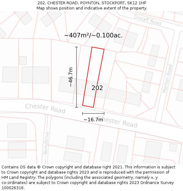 202, CHESTER ROAD, POYNTON, STOCKPORT, SK12 1HP: Plot and title map