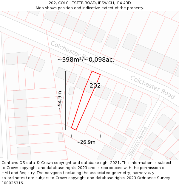 202, COLCHESTER ROAD, IPSWICH, IP4 4RD: Plot and title map