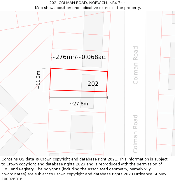 202, COLMAN ROAD, NORWICH, NR4 7HH: Plot and title map
