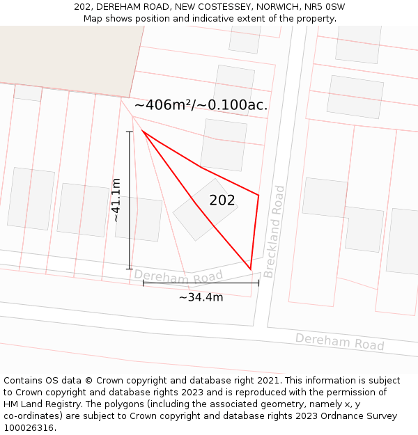 202, DEREHAM ROAD, NEW COSTESSEY, NORWICH, NR5 0SW: Plot and title map