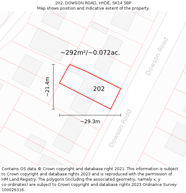 202, DOWSON ROAD, HYDE, SK14 5BP: Plot and title map