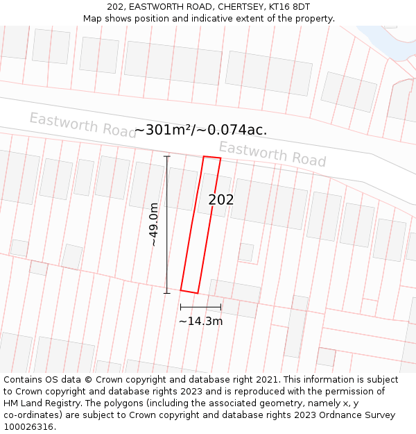 202, EASTWORTH ROAD, CHERTSEY, KT16 8DT: Plot and title map