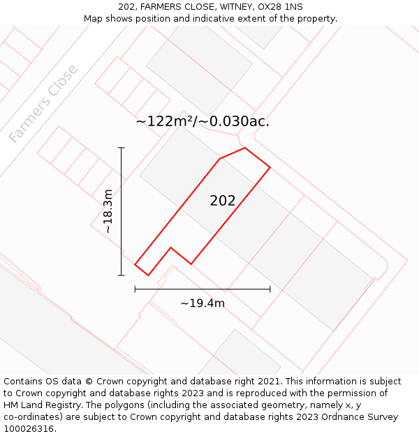 202, FARMERS CLOSE, WITNEY, OX28 1NS: Plot and title map