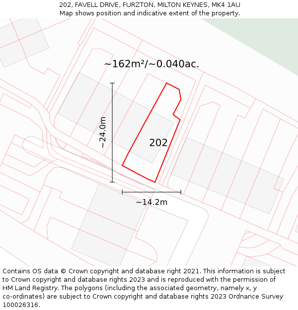 202, FAVELL DRIVE, FURZTON, MILTON KEYNES, MK4 1AU: Plot and title map