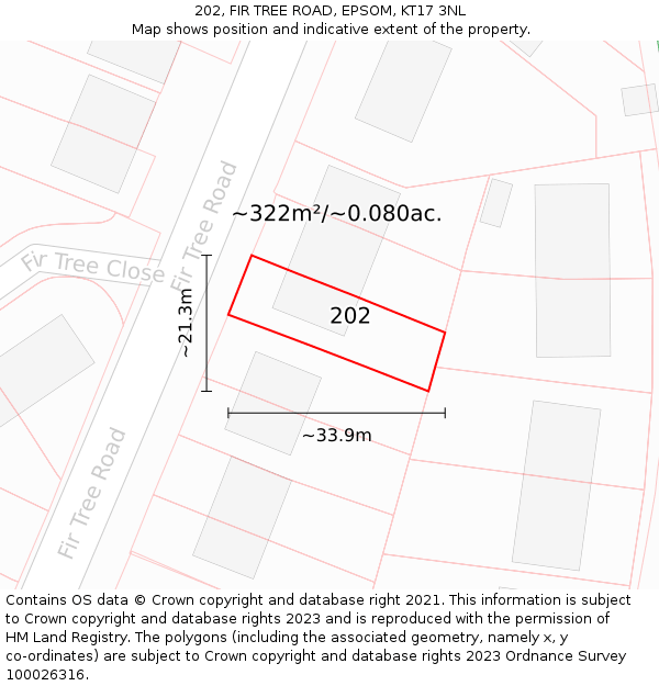 202, FIR TREE ROAD, EPSOM, KT17 3NL: Plot and title map