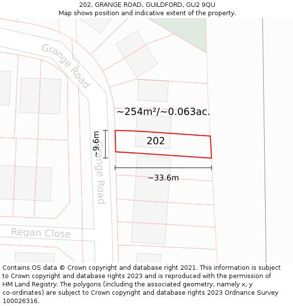 202, GRANGE ROAD, GUILDFORD, GU2 9QU: Plot and title map