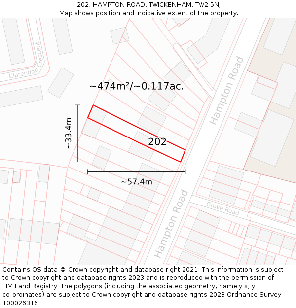 202, HAMPTON ROAD, TWICKENHAM, TW2 5NJ: Plot and title map