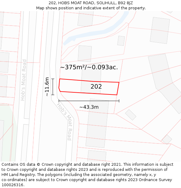 202, HOBS MOAT ROAD, SOLIHULL, B92 8JZ: Plot and title map
