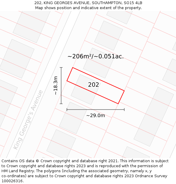 202, KING GEORGES AVENUE, SOUTHAMPTON, SO15 4LB: Plot and title map