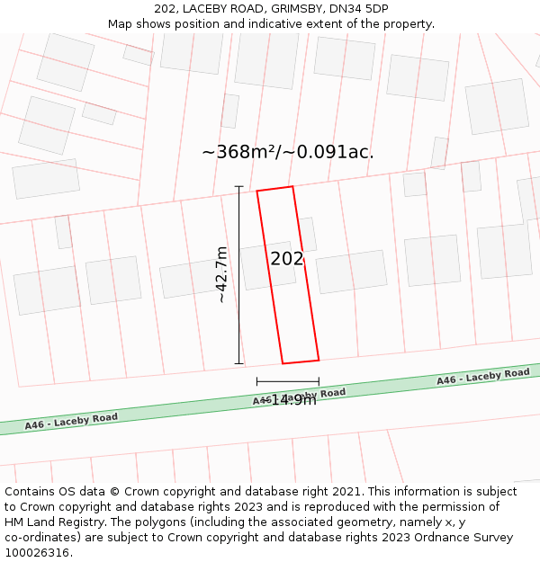 202, LACEBY ROAD, GRIMSBY, DN34 5DP: Plot and title map