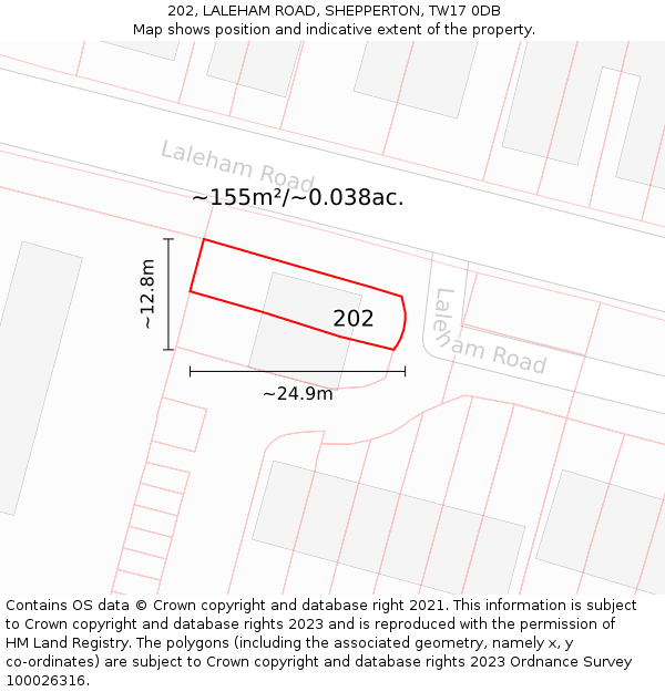 202, LALEHAM ROAD, SHEPPERTON, TW17 0DB: Plot and title map