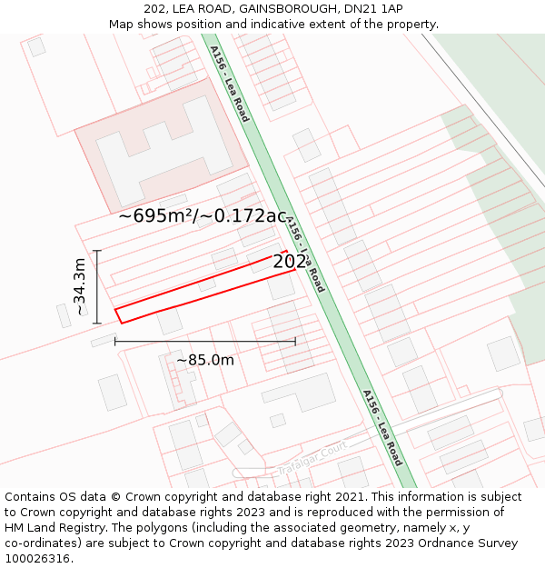 202, LEA ROAD, GAINSBOROUGH, DN21 1AP: Plot and title map
