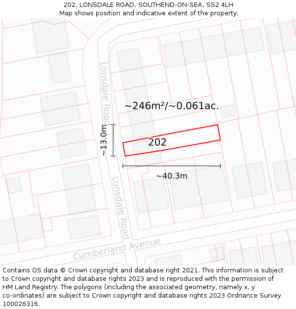 202, LONSDALE ROAD, SOUTHEND-ON-SEA, SS2 4LH: Plot and title map