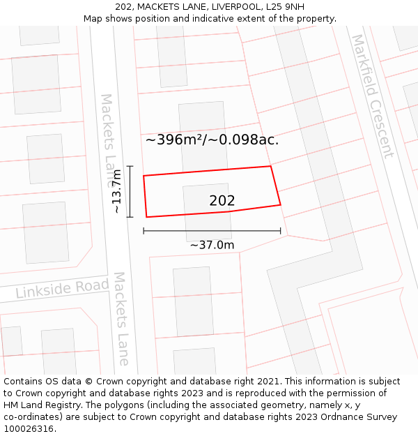 202, MACKETS LANE, LIVERPOOL, L25 9NH: Plot and title map