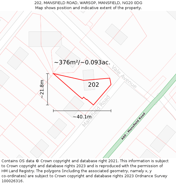 202, MANSFIELD ROAD, WARSOP, MANSFIELD, NG20 0DG: Plot and title map