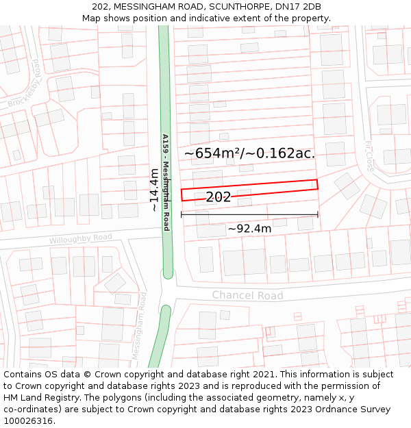 202, MESSINGHAM ROAD, SCUNTHORPE, DN17 2DB: Plot and title map