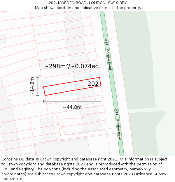 202, MORDEN ROAD, LONDON, SW19 3BY: Plot and title map