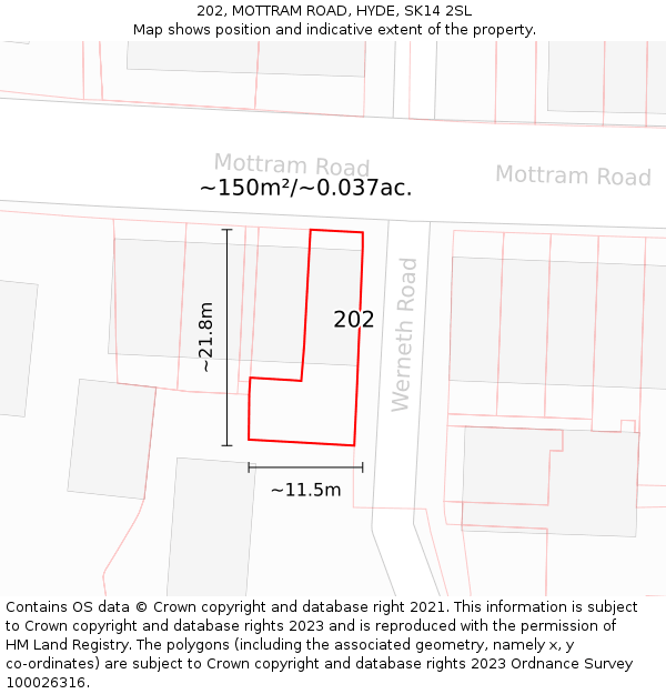 202, MOTTRAM ROAD, HYDE, SK14 2SL: Plot and title map