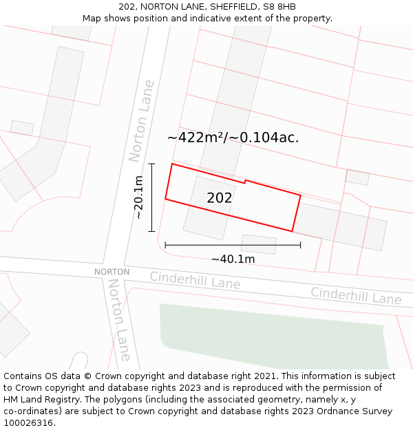 202, NORTON LANE, SHEFFIELD, S8 8HB: Plot and title map