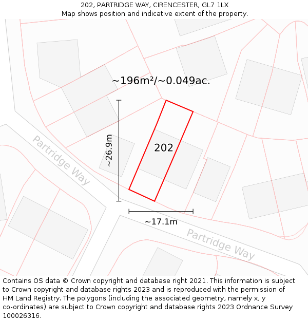 202, PARTRIDGE WAY, CIRENCESTER, GL7 1LX: Plot and title map