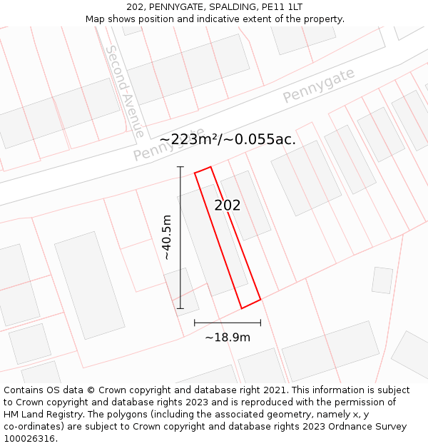 202, PENNYGATE, SPALDING, PE11 1LT: Plot and title map