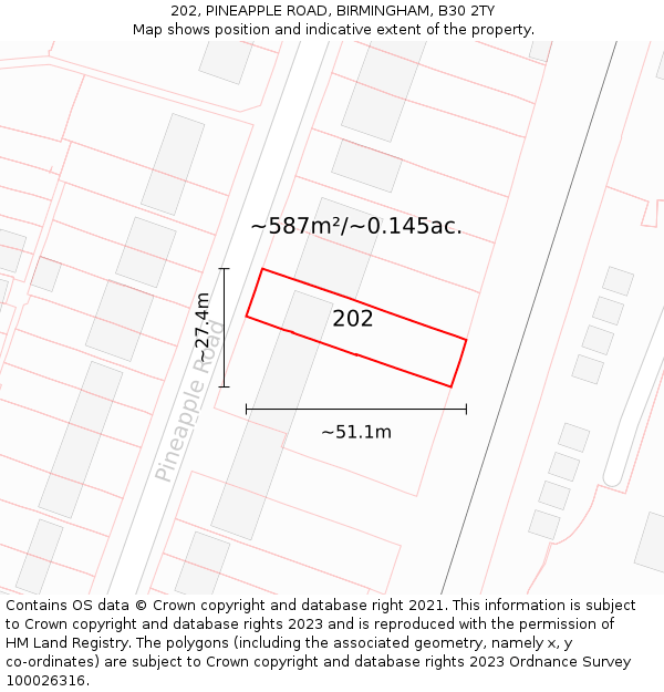 202, PINEAPPLE ROAD, BIRMINGHAM, B30 2TY: Plot and title map
