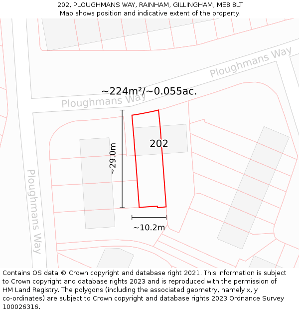 202, PLOUGHMANS WAY, RAINHAM, GILLINGHAM, ME8 8LT: Plot and title map