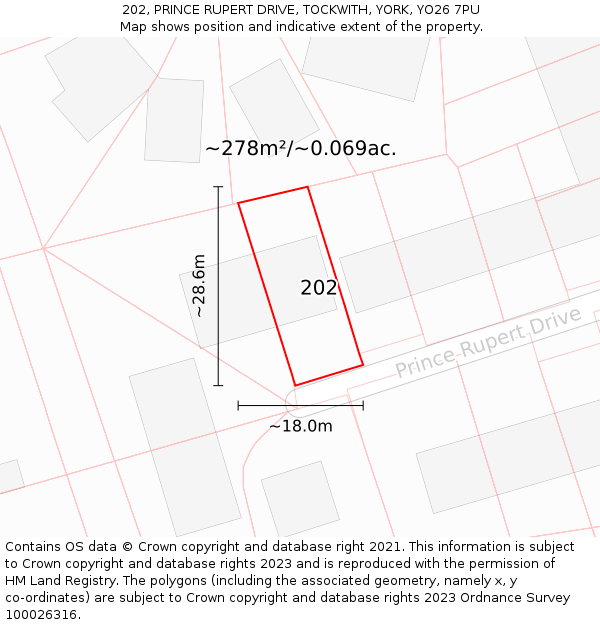 202, PRINCE RUPERT DRIVE, TOCKWITH, YORK, YO26 7PU: Plot and title map