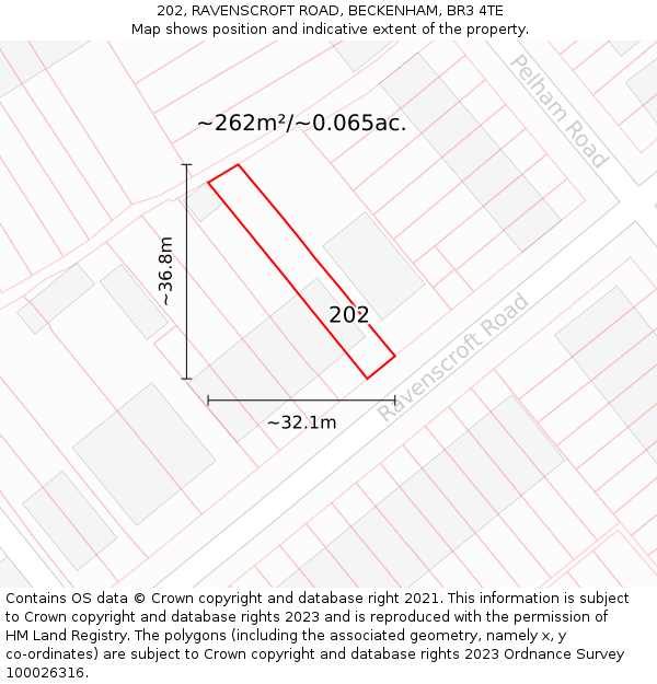 202, RAVENSCROFT ROAD, BECKENHAM, BR3 4TE: Plot and title map