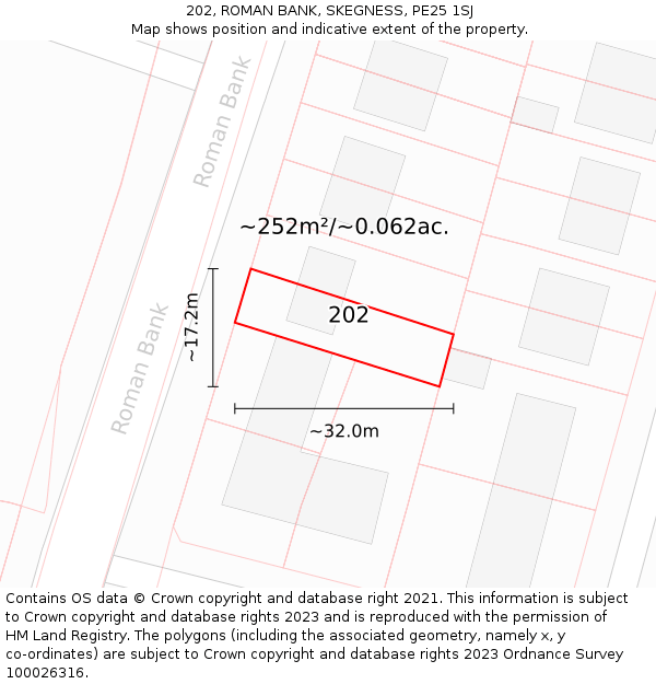 202, ROMAN BANK, SKEGNESS, PE25 1SJ: Plot and title map