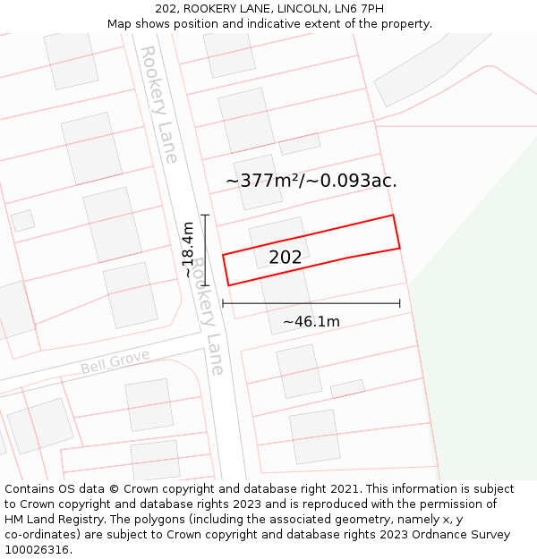 202, ROOKERY LANE, LINCOLN, LN6 7PH: Plot and title map