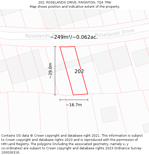 202, ROSELANDS DRIVE, PAIGNTON, TQ4 7RW: Plot and title map