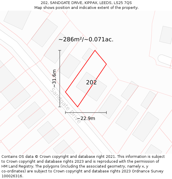 202, SANDGATE DRIVE, KIPPAX, LEEDS, LS25 7QS: Plot and title map