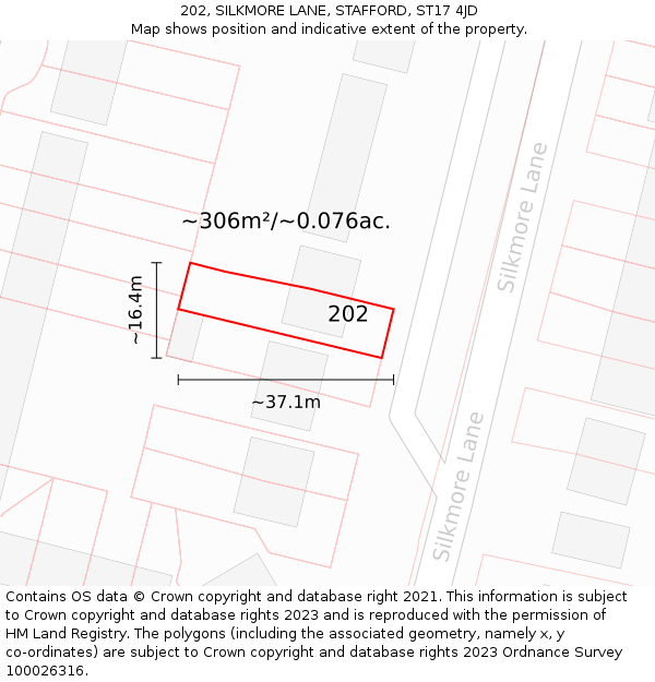 202, SILKMORE LANE, STAFFORD, ST17 4JD: Plot and title map