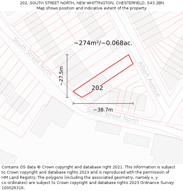 202, SOUTH STREET NORTH, NEW WHITTINGTON, CHESTERFIELD, S43 2BN: Plot and title map