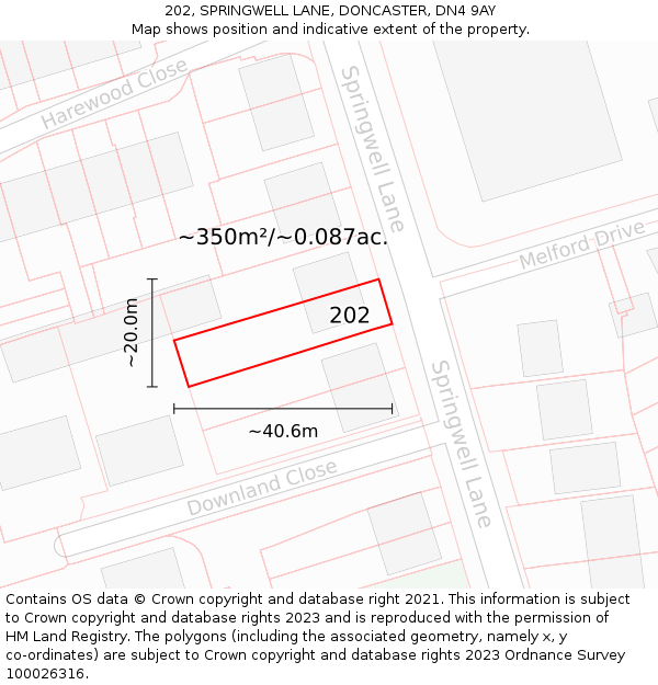 202, SPRINGWELL LANE, DONCASTER, DN4 9AY: Plot and title map