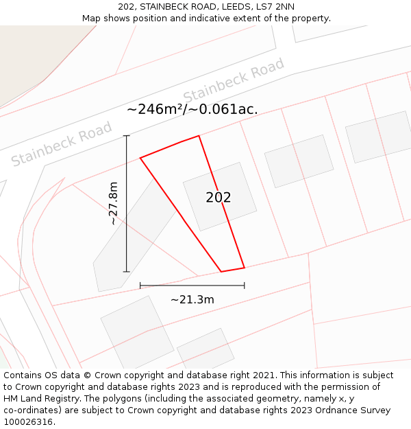 202, STAINBECK ROAD, LEEDS, LS7 2NN: Plot and title map