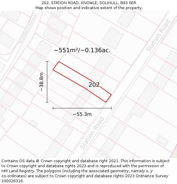 202, STATION ROAD, KNOWLE, SOLIHULL, B93 0ER: Plot and title map