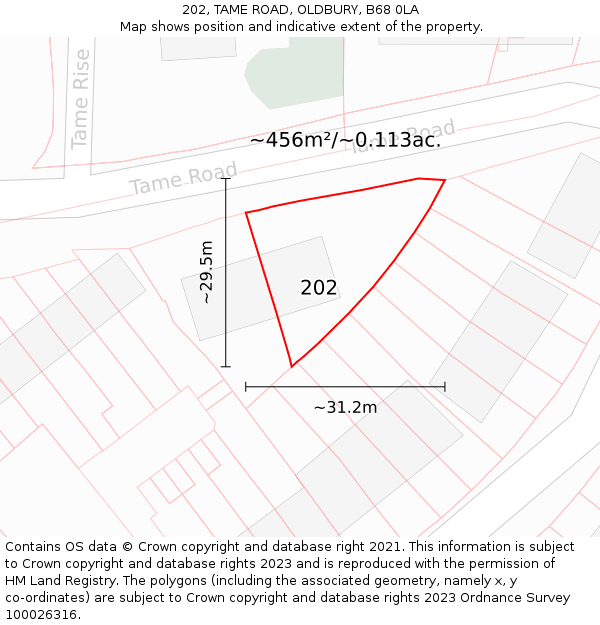 202, TAME ROAD, OLDBURY, B68 0LA: Plot and title map