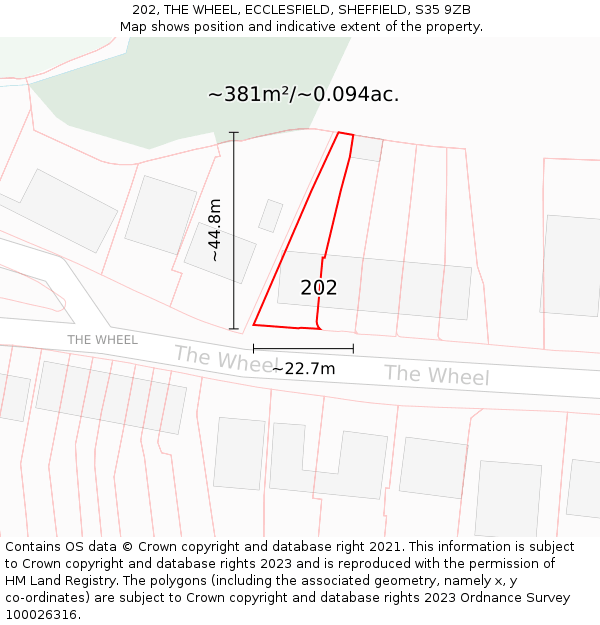 202, THE WHEEL, ECCLESFIELD, SHEFFIELD, S35 9ZB: Plot and title map